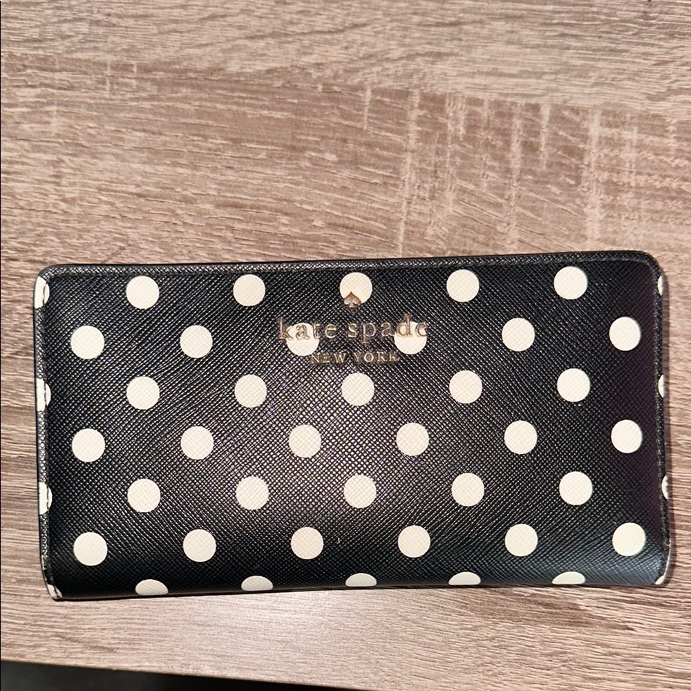 Used Kate Spade Black and Ivory White  Polka Dot Wallet